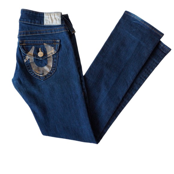 True Religion Billy Gold Foil Flap Pocket Straight Jeans 26X32 - Picture 2 of 12